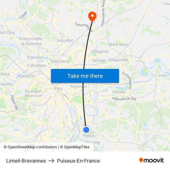 Limeil-Brevannes to Puiseux-En-France map