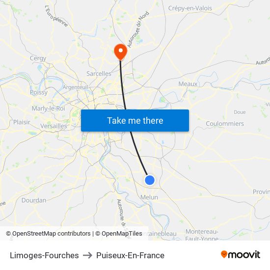 Limoges-Fourches to Puiseux-En-France map