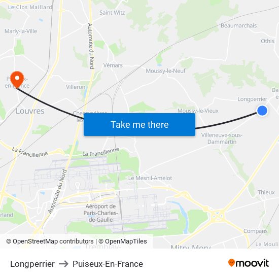 Longperrier to Puiseux-En-France map