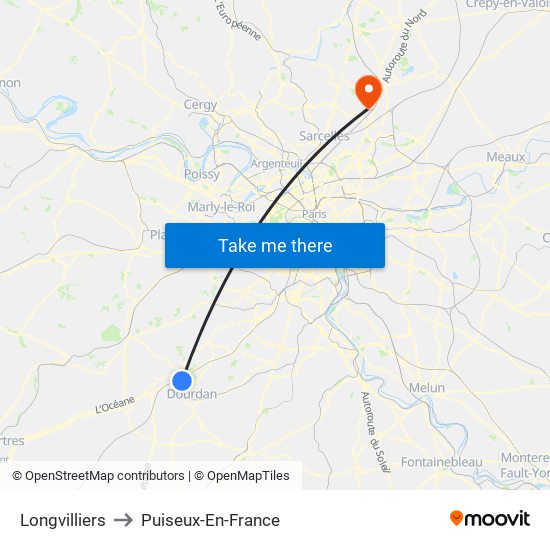 Longvilliers to Puiseux-En-France map