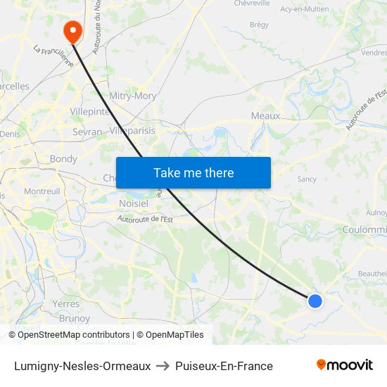 Lumigny-Nesles-Ormeaux to Puiseux-En-France map