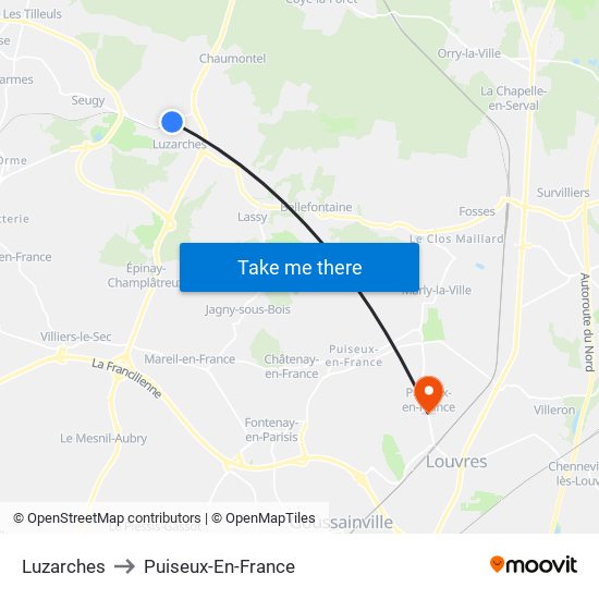 Luzarches to Puiseux-En-France map