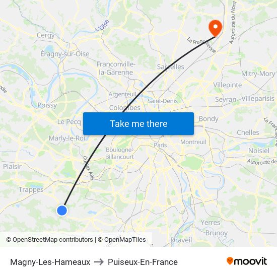 Magny-Les-Hameaux to Puiseux-En-France map