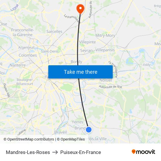 Mandres-Les-Roses to Puiseux-En-France map