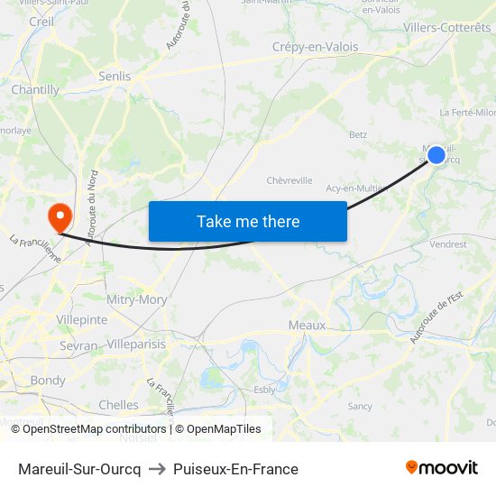 Mareuil-Sur-Ourcq to Puiseux-En-France map