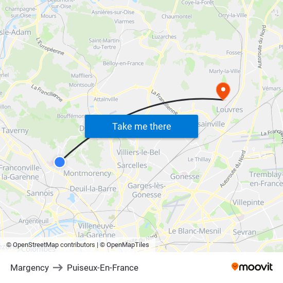 Margency to Puiseux-En-France map