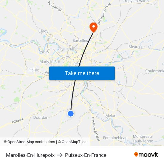Marolles-En-Hurepoix to Puiseux-En-France map