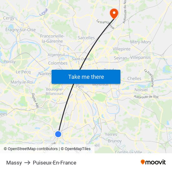 Massy to Puiseux-En-France map