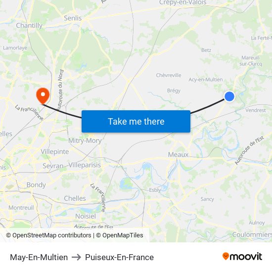 May-En-Multien to Puiseux-En-France map