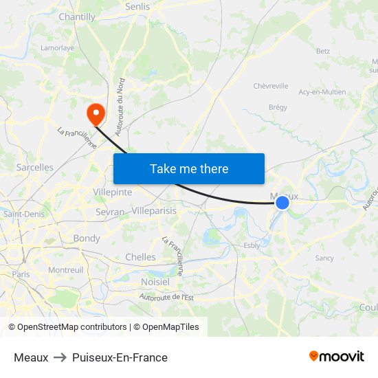Meaux to Puiseux-En-France map