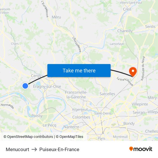 Menucourt to Puiseux-En-France map