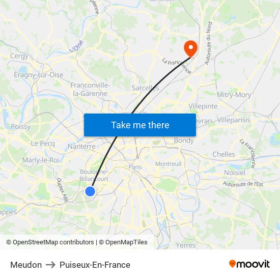 Meudon to Puiseux-En-France map