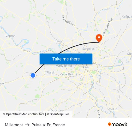Millemont to Puiseux-En-France map