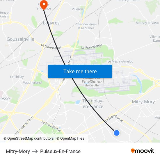 Mitry-Mory to Puiseux-En-France map