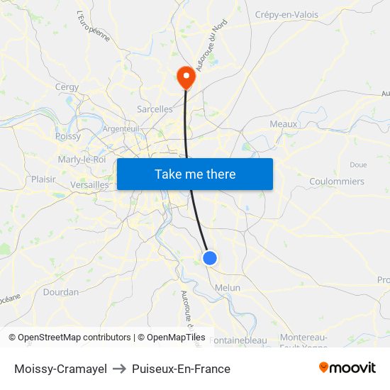 Moissy-Cramayel to Puiseux-En-France map