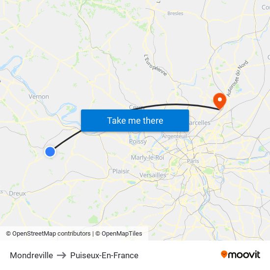 Mondreville to Puiseux-En-France map