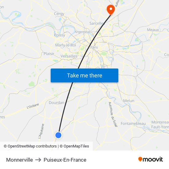 Monnerville to Puiseux-En-France map