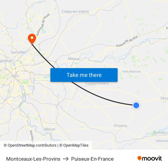 Montceaux-Les-Provins to Puiseux-En-France map