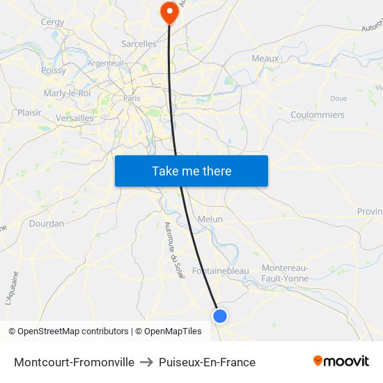 Montcourt-Fromonville to Puiseux-En-France map