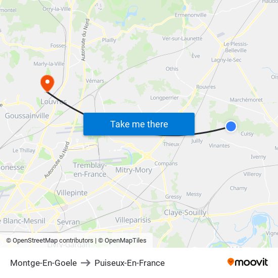 Montge-En-Goele to Puiseux-En-France map
