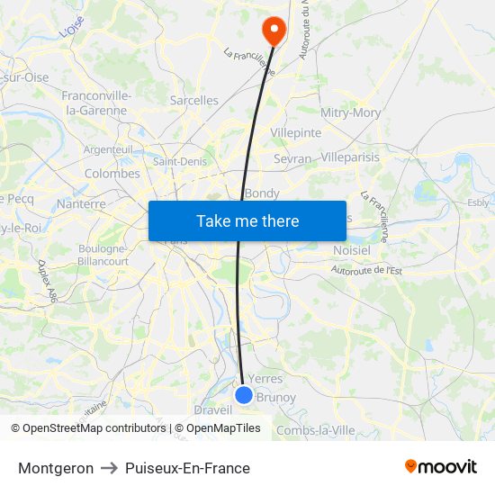 Montgeron to Puiseux-En-France map