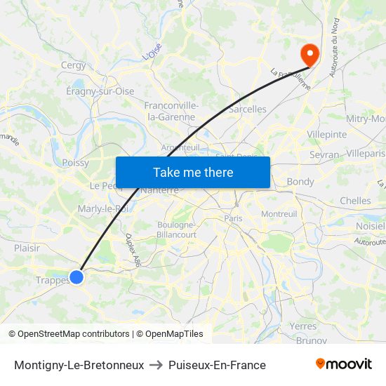 Montigny-Le-Bretonneux to Puiseux-En-France map