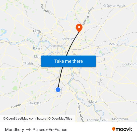 Montlhery to Puiseux-En-France map