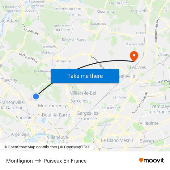 Montlignon to Puiseux-En-France map