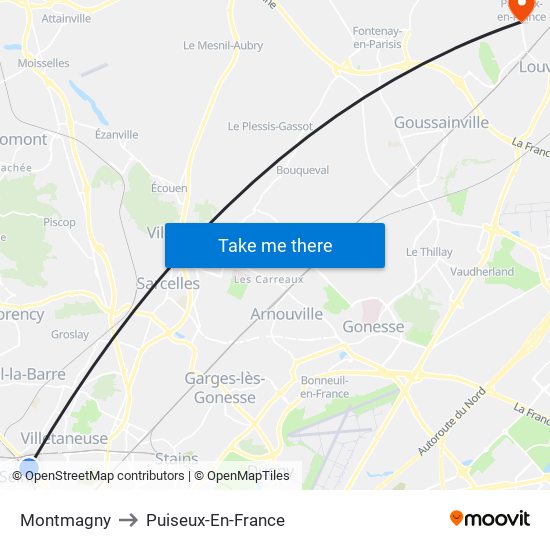 Montmagny to Puiseux-En-France map