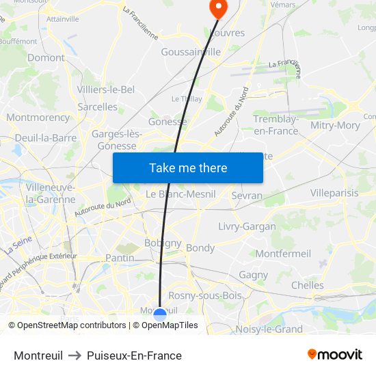 Montreuil to Puiseux-En-France map