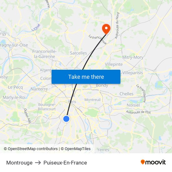Montrouge to Puiseux-En-France map