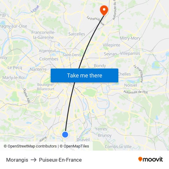 Morangis to Puiseux-En-France map