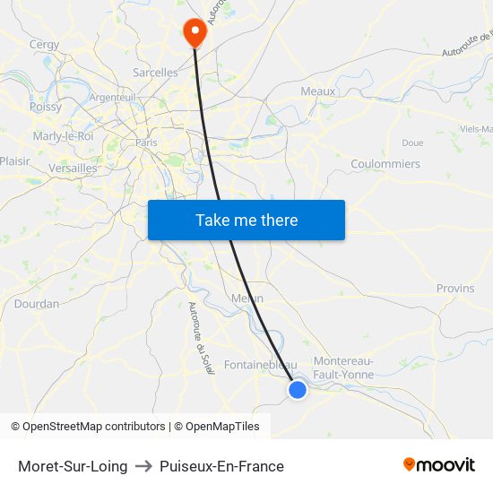 Moret-Sur-Loing to Puiseux-En-France map