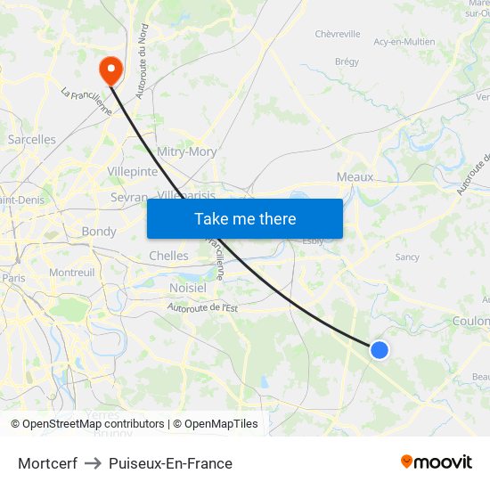 Mortcerf to Puiseux-En-France map