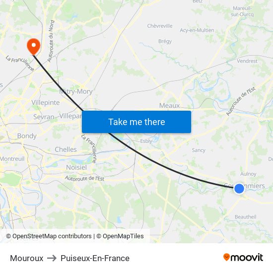 Mouroux to Puiseux-En-France map