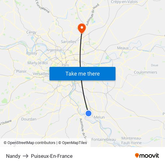Nandy to Puiseux-En-France map