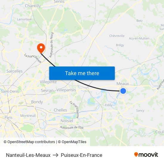 Nanteuil-Les-Meaux to Puiseux-En-France map