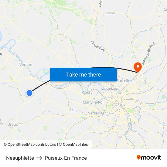 Neauphlette to Puiseux-En-France map