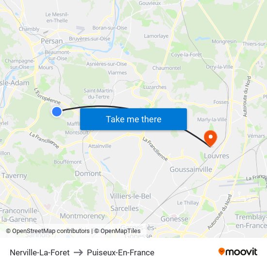 Nerville-La-Foret to Puiseux-En-France map