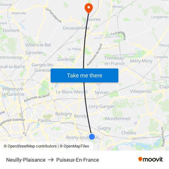 Neuilly-Plaisance to Puiseux-En-France map