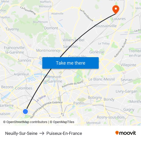 Neuilly-Sur-Seine to Puiseux-En-France map