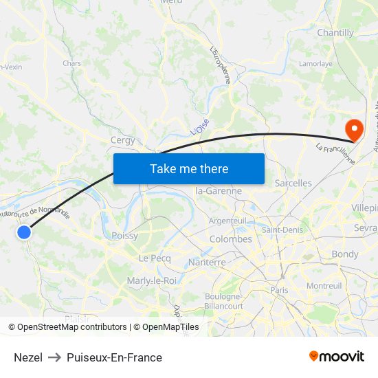 Nezel to Puiseux-En-France map