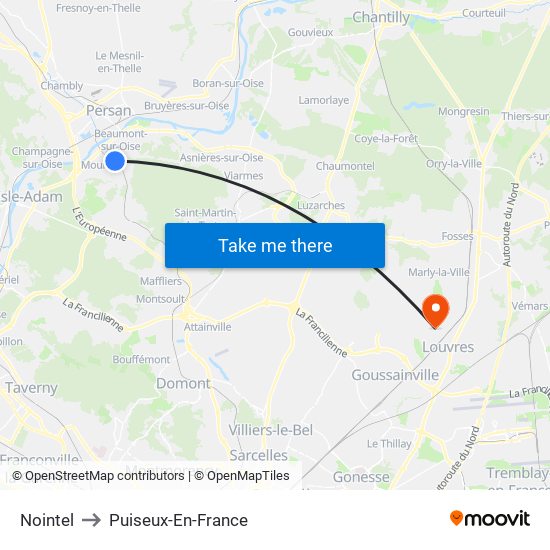 Nointel to Puiseux-En-France map