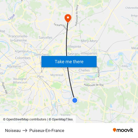 Noiseau to Puiseux-En-France map