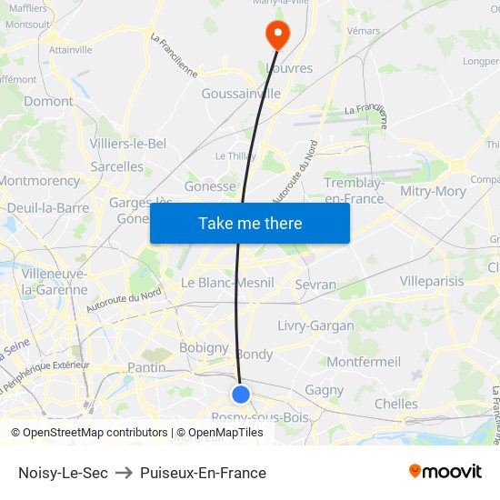 Noisy-Le-Sec to Puiseux-En-France map