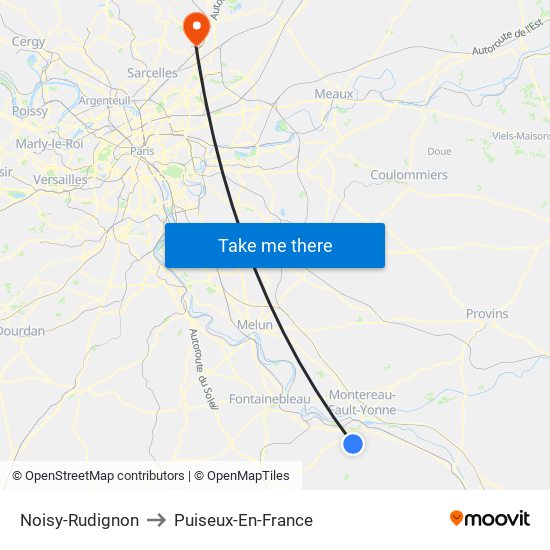 Noisy-Rudignon to Puiseux-En-France map