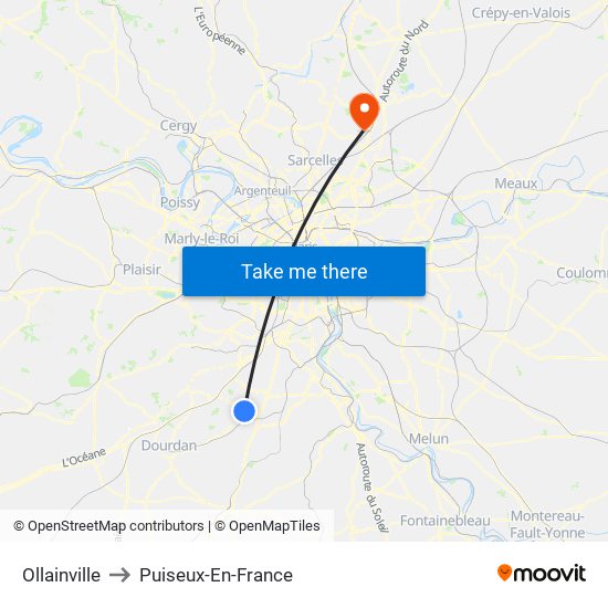 Ollainville to Puiseux-En-France map