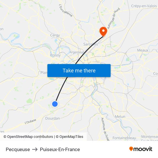 Pecqueuse to Puiseux-En-France map