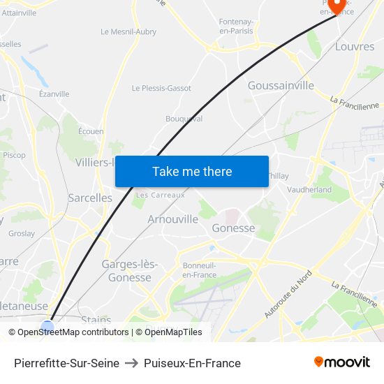 Pierrefitte-Sur-Seine to Puiseux-En-France map