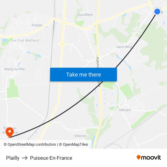 Plailly to Puiseux-En-France map